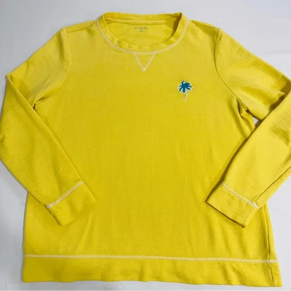 Kim Rogers Yellow Crewneck Lightweight Sweatshirt,Palm Tree Embroidered Logo, XL - Picture 11 of 11